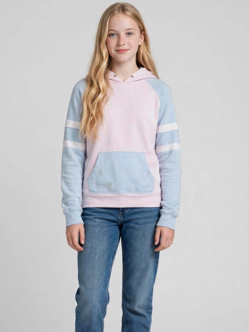 Zine Clothing Pastel Pink & Light Blue Raglan Hoodie women’s small